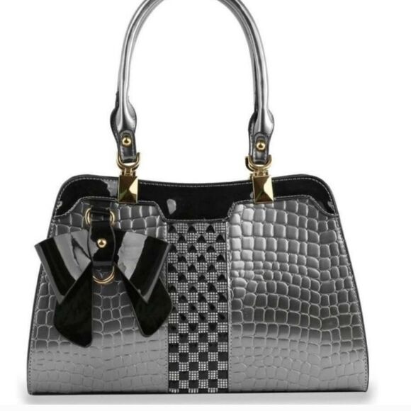 50. Gorgeous Black and Gray Boho Rhinestone Bling Shoulder Handbag Purse - Picture 4 of 6